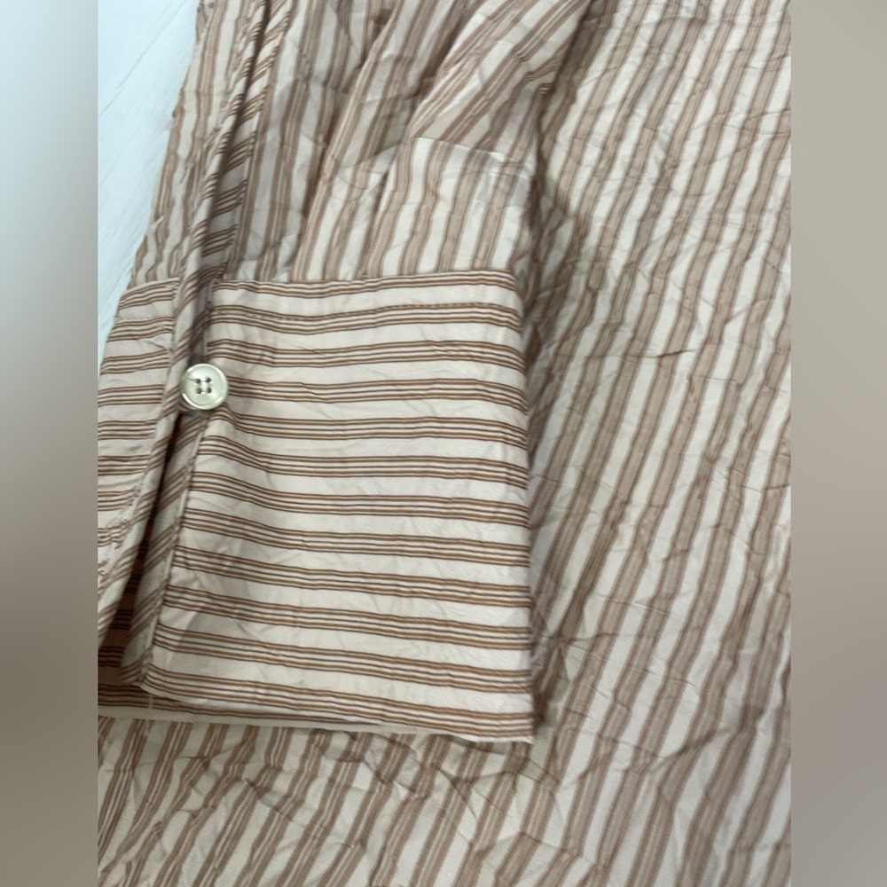 Zara Oversized Button Down Shirt Wrinkle Style Tan Apricot Striped Women’s‎ XS - Picture 15 of 16